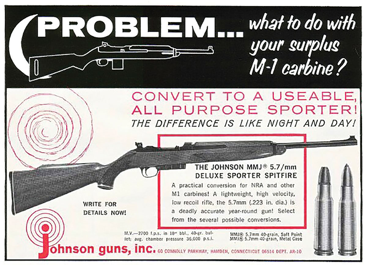 Readers of 1964 gun magazines saw this advertisement for M1 Carbines converted to MMJ 5.7mm.
